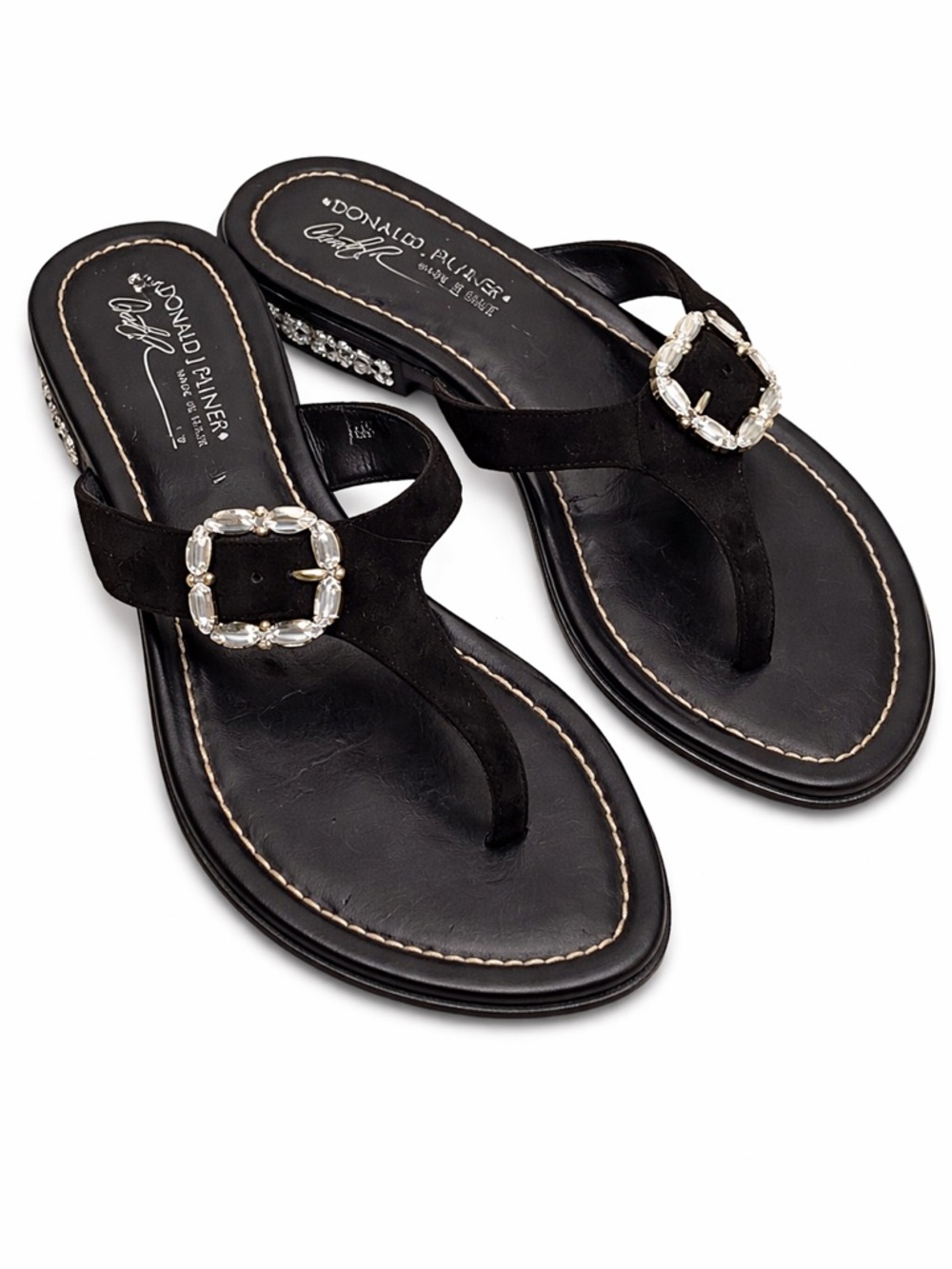 Donald J. Pliner Black Crystal-Buckle Thong Sandals